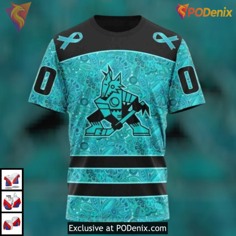 Ovarian Cancer Awareness Tribute Arizona Coyotes Winter Hoodie Custom Apparel - 2