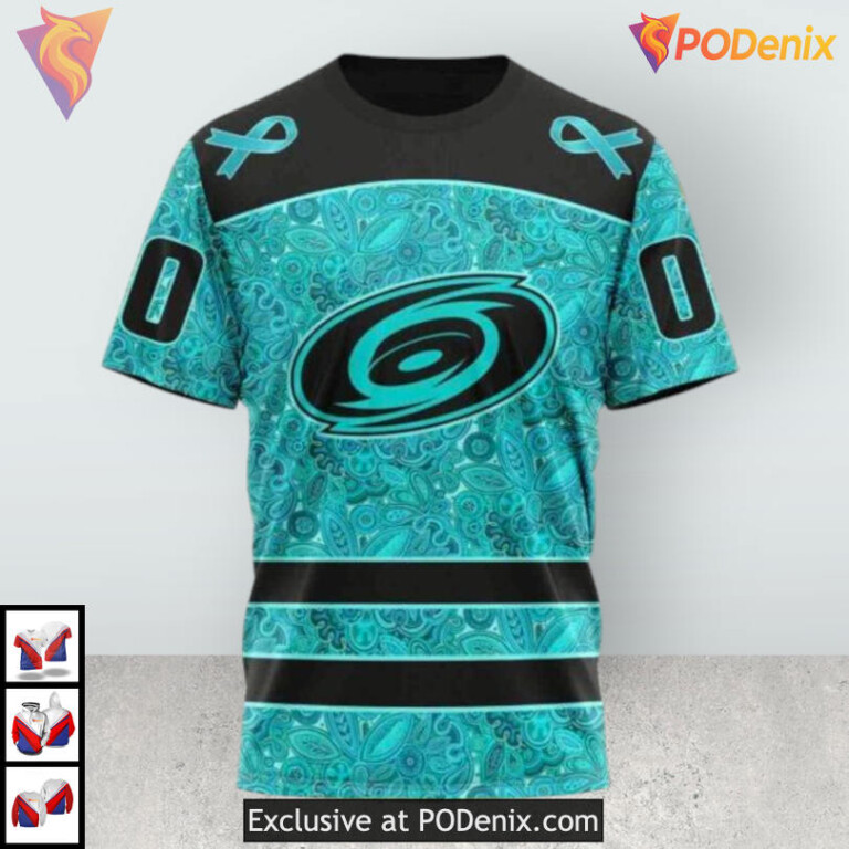 Ovarian Cancer Awareness Tribute Custom Name Carolina Hurricanes Hoodie 3D - 2