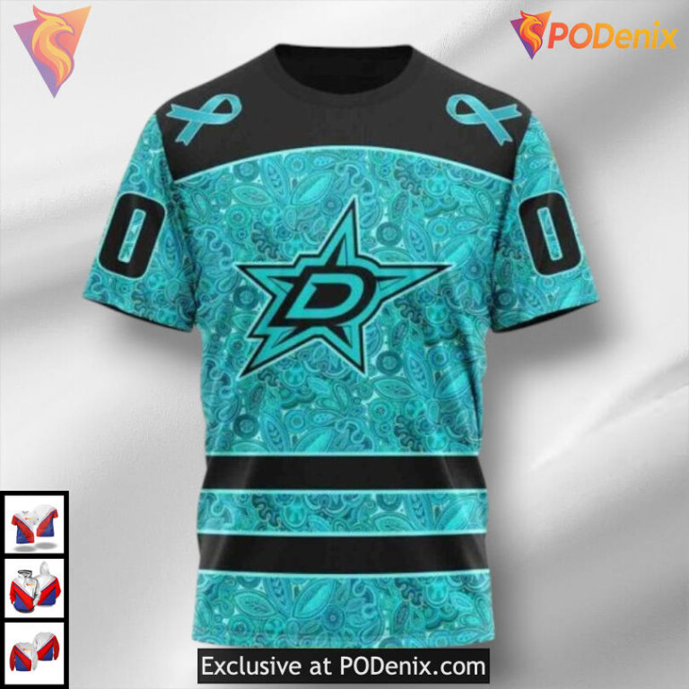 Ovarian Cancer Awareness Tribute Custom Name Dallas Stars Hoodie 3D - 2