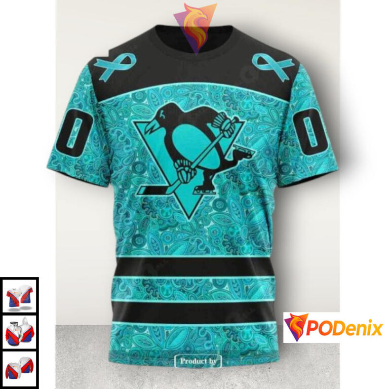 Ovarian Cancer Awareness Tribute Design Pittsburgh Penguins Graphic Hoodie NHL 3D - 2