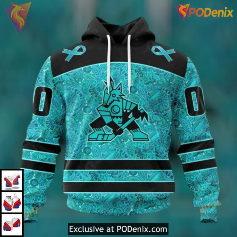 Ovarian Cancer Fight Design Custom Number Arizona Coyotes Hoodie 3D Merch
