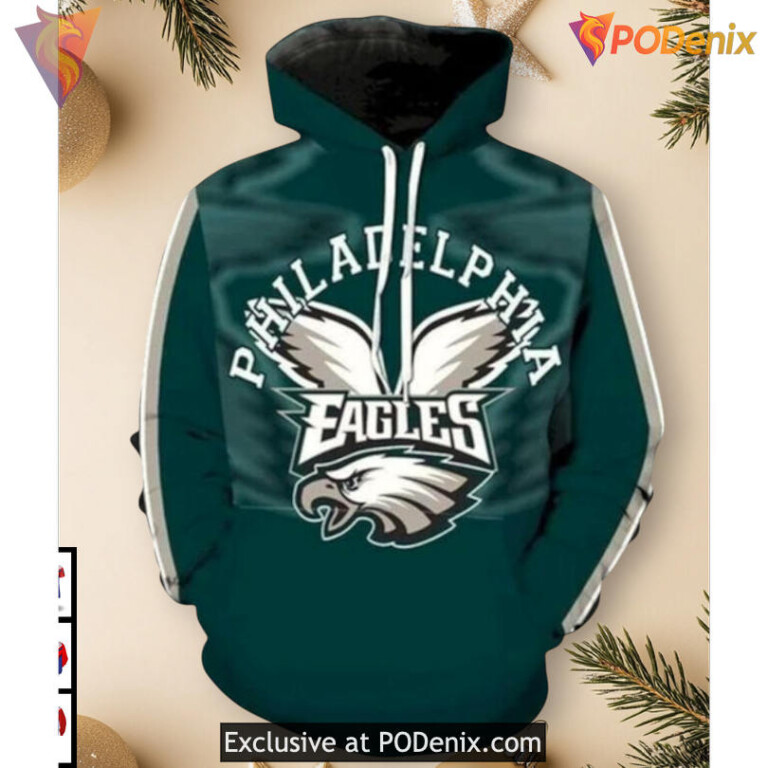 Oversized Team Logo Artwork Philadelphia Eagles Team Hoodie 3D NFL Fan Apparel