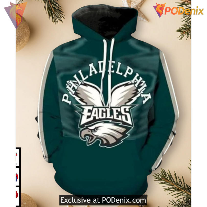 Oversized Team Logo Artwork Philadelphia Eagles Team Hoodie 3D NFL Fan Apparel Oversized Team Logo Artwork Philadelphia Eagles Team Hoodie 3D NFL Fan Apparel