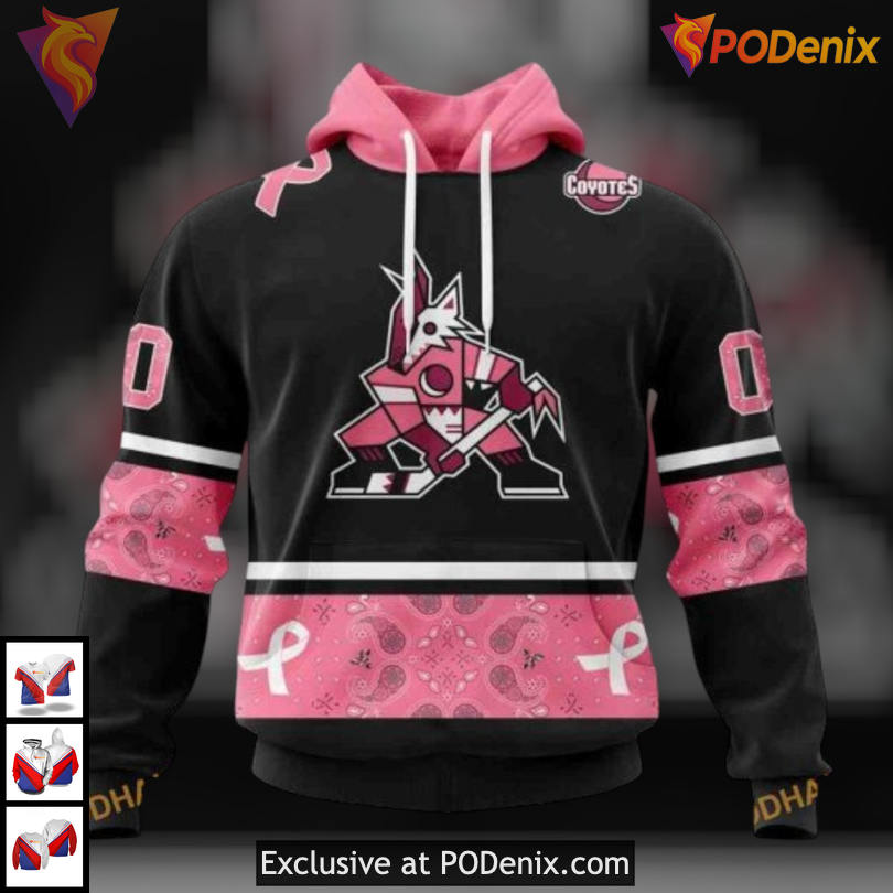 Paisley Breast Cancer Ribbon Design Arizona Coyotes Womens Hoodie Pink Edition