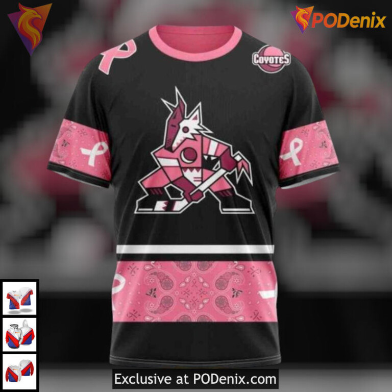 Paisley Breast Cancer Ribbon Design Arizona Coyotes Womens Hoodie Pink Edition - 2