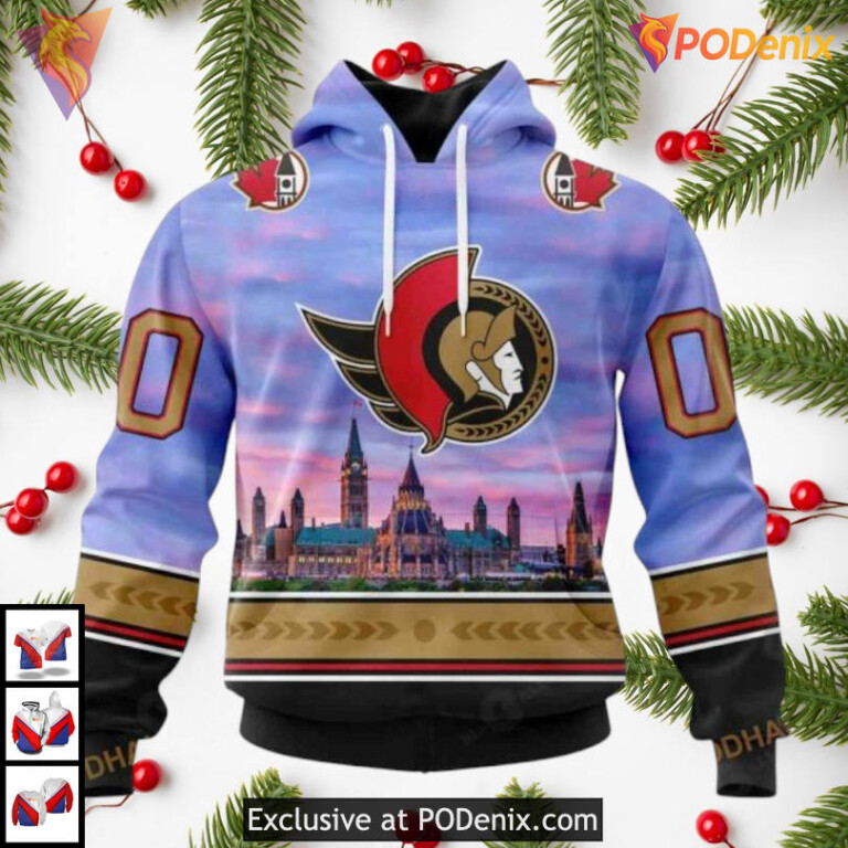 Parliament Hill Skyline Artwork Personalized Ottawa Senators Full Print Hoodie 3D