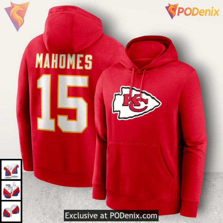 Patrick Mahomes Red Kansas City Chiefs Hoodie For Men, Number 15 Football Gear