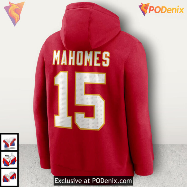 Patrick Mahomes Red Kansas City Chiefs Hoodie For Men, Number 15 Football Gear - 2