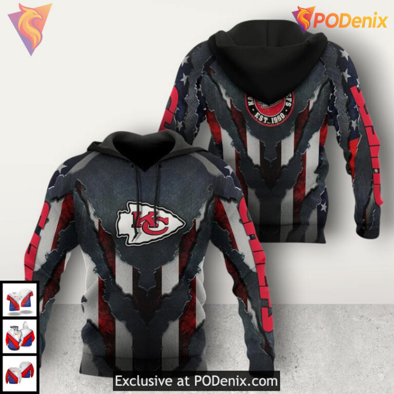Patriotic Armor Theme Kansas City Chief Hoodie, Youth Football Supporter Apparel