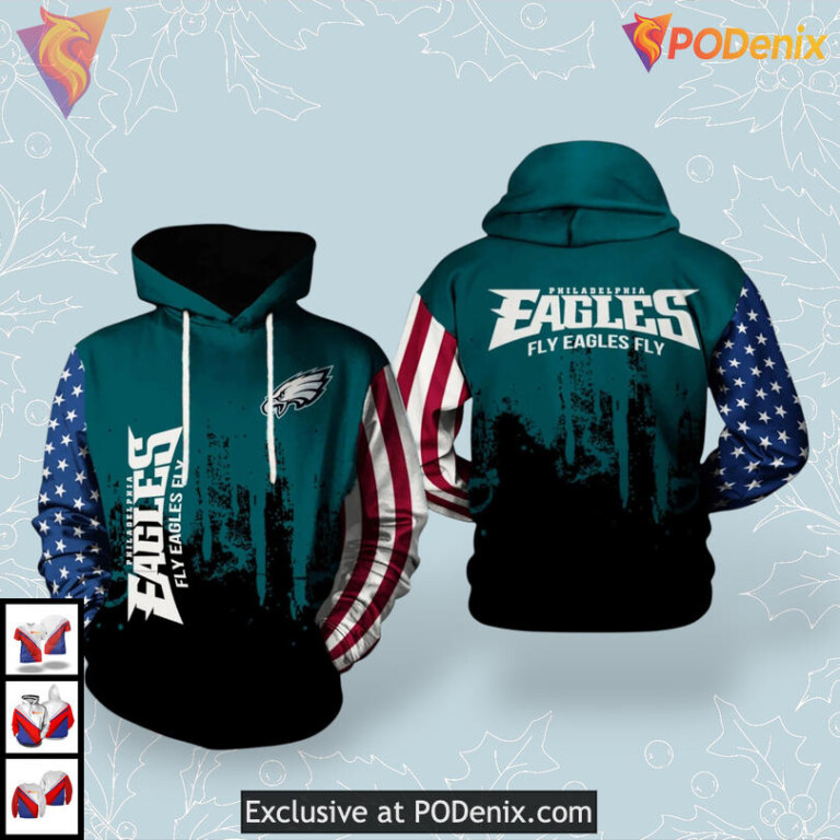 Patriotic Edition Philadelphia Eagles Zip Up Hoodie Mens All Over Print Gear