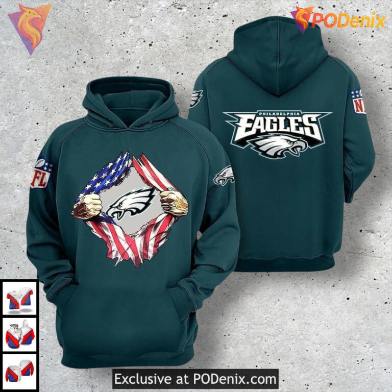 Patriotic Ripped Flag Design Youth Philadelphia Eagles Hoodie Cool Sportswear