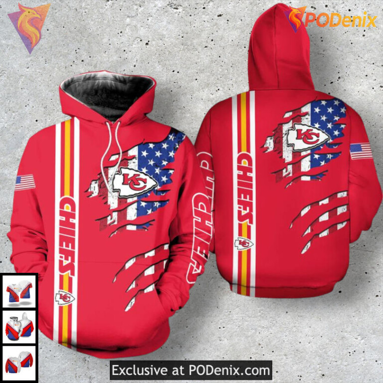 Patriotic Stars Pattern Kc Chiefs Hoodie All Over Print Football Pride Style - 1