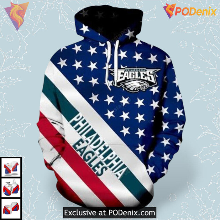 Patriotic Tribute Edition Philadelphia Eagles Full Zip Hoodie Stars and Stripes 3D