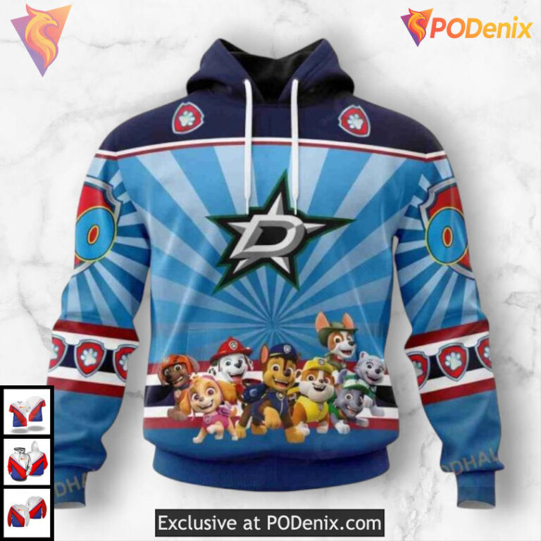 Paw Patrol Cartoon Design Dallas Stars Holiday Hoodie Custom Sweatshirt