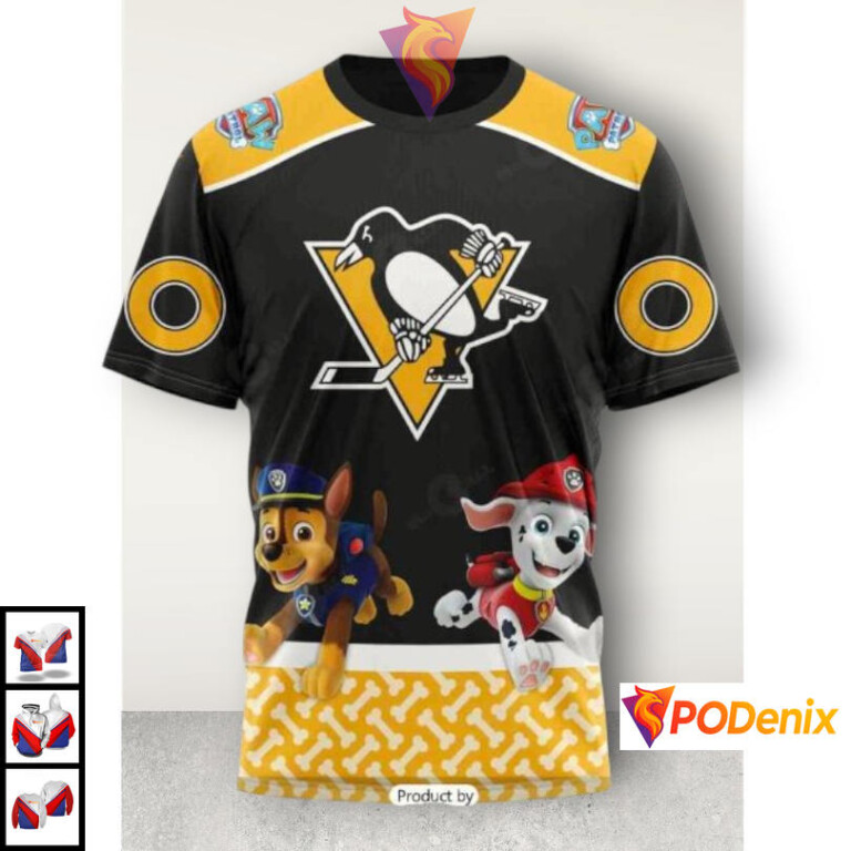 Paw Patrol Cartoon Design Personalized NHL Pittsburgh Penguins Full Print Hoodie 3D - 2