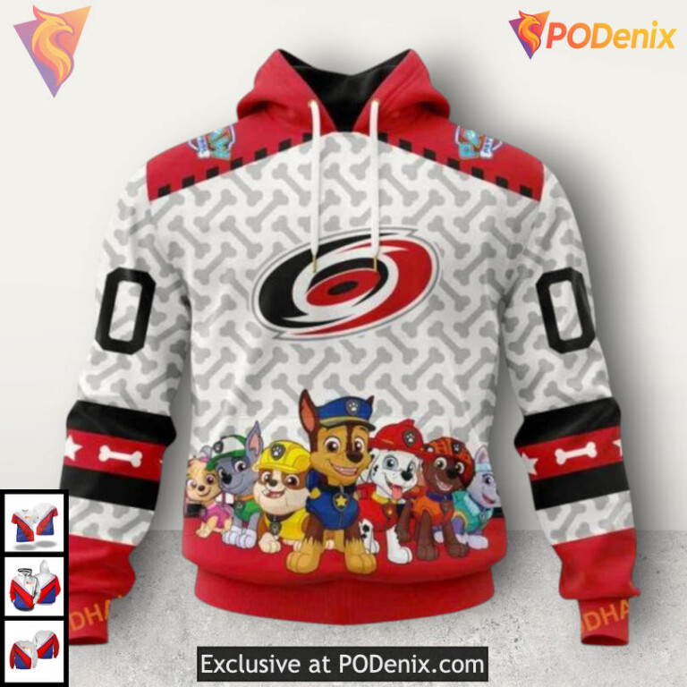 Paw Patrol Cartoon Edition Custom Number Carolina Hurricanes Hoodie 3D Sweatshirt