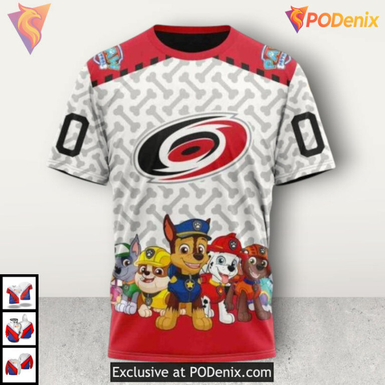 Paw Patrol Cartoon Edition Custom Number Carolina Hurricanes Hoodie 3D Sweatshirt - 2