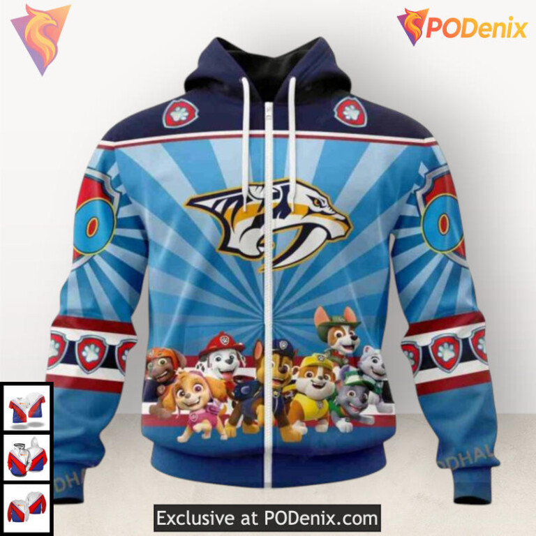 Paw Patrol Cartoon Edition Nashville Predators Pullover Hoodie Sweatshirt 3D - 1