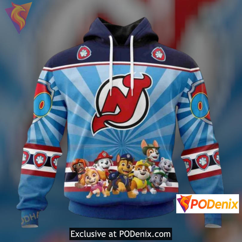 Paw Patrol Cartoon Graphic New Jersey Devils Graphic Hoodie Custom Sweatshirt Paw Patrol Cartoon Graphic New Jersey Devils Graphic Hoodie Custom Sweatshirt