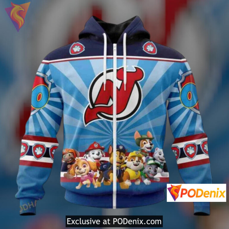 Paw Patrol Cartoon Graphic New Jersey Devils Graphic Hoodie Custom Sweatshirt - 1
