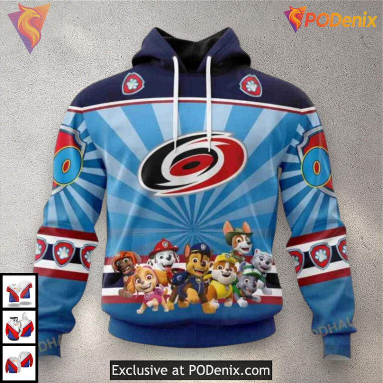 Paw Patrol Cartoon Inspired Carolina Hurricanes Zip Up Hoodie Sweatshirt