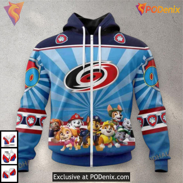 Paw Patrol Cartoon Inspired Carolina Hurricanes Zip Up Hoodie Sweatshirt - 1