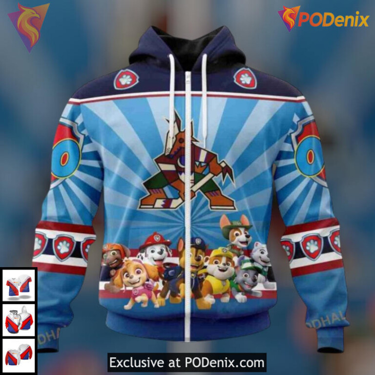 Paw Patrol Cartoon Style Arizona Coyotes Christmas Hoodie Custom 3D - 1