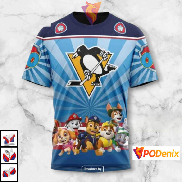 Paw Patrol Cartoon Style Custom Vintage Pittsburgh Penguins Hoodie NHL 3D - 2