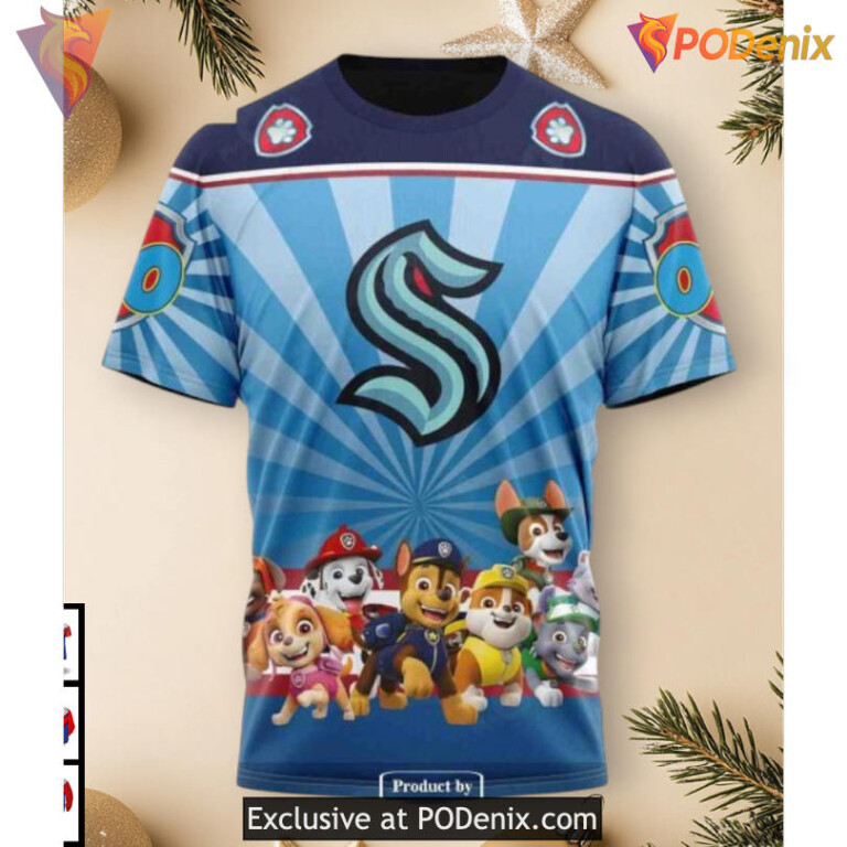 Paw Patrol Cartoon Theme Custom NHL Seattle Kraken Zip Up Hoodie 3D - 2