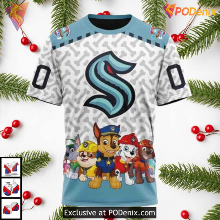 Paw Patrol Cartoon Theme Graphic Style Seattle Kraken Holiday Hoodie 3D NHL - 2