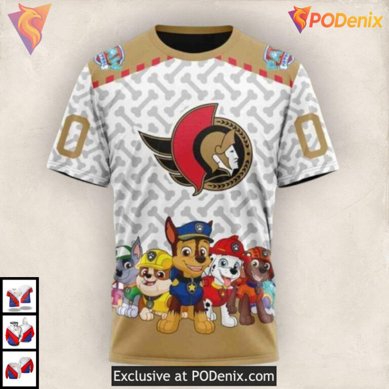 Paw Patrol Cartoon Theme NHL Ottawa Senators All Over Print Hoodie - 2