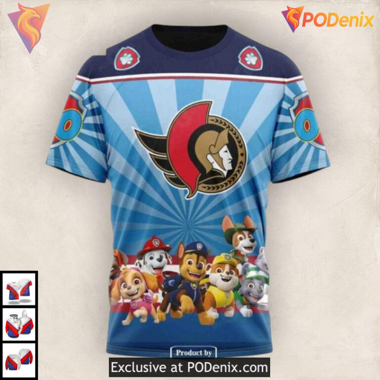 Paw Patrol Cartoon Theme NHL Vintage Ottawa Senators Hoodie 3D - 2