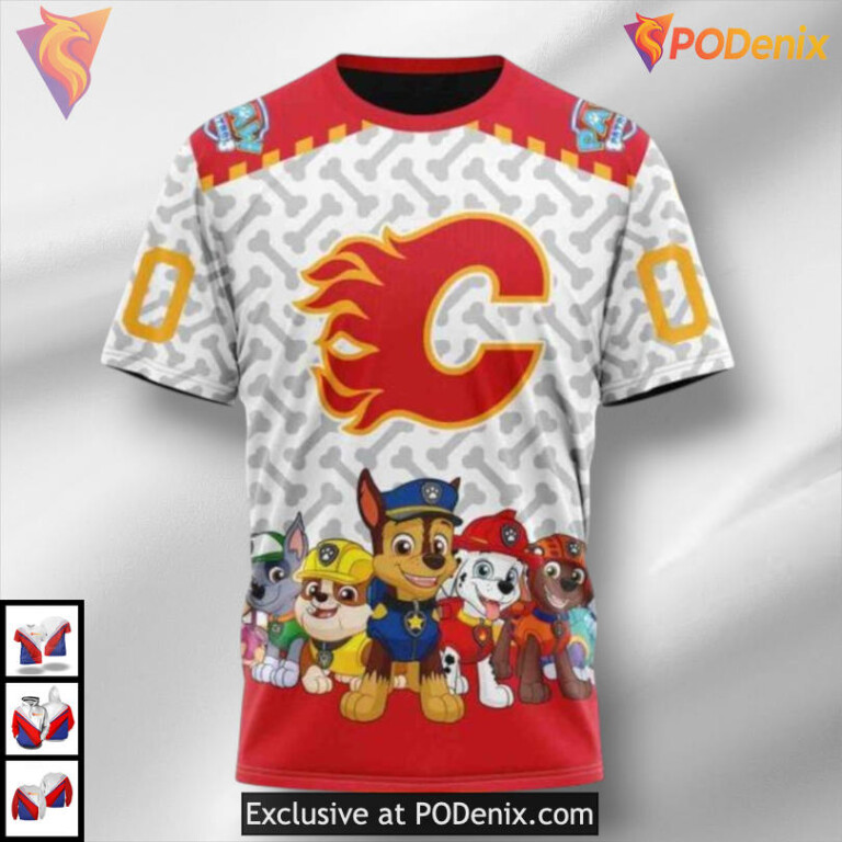 Paw Patrol Inspired Calgary Flames 3D Hoodie Sweatshirt NHL Edition - 2