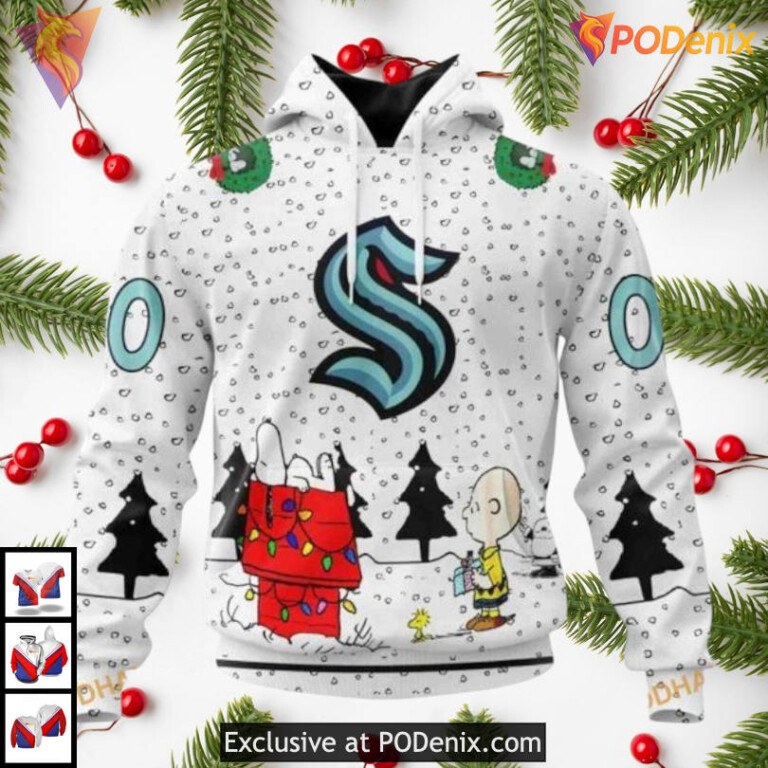 Peanuts Snoopy Cartoon Artwork Tribute Seattle Kraken Winter Hoodie 3D Custom