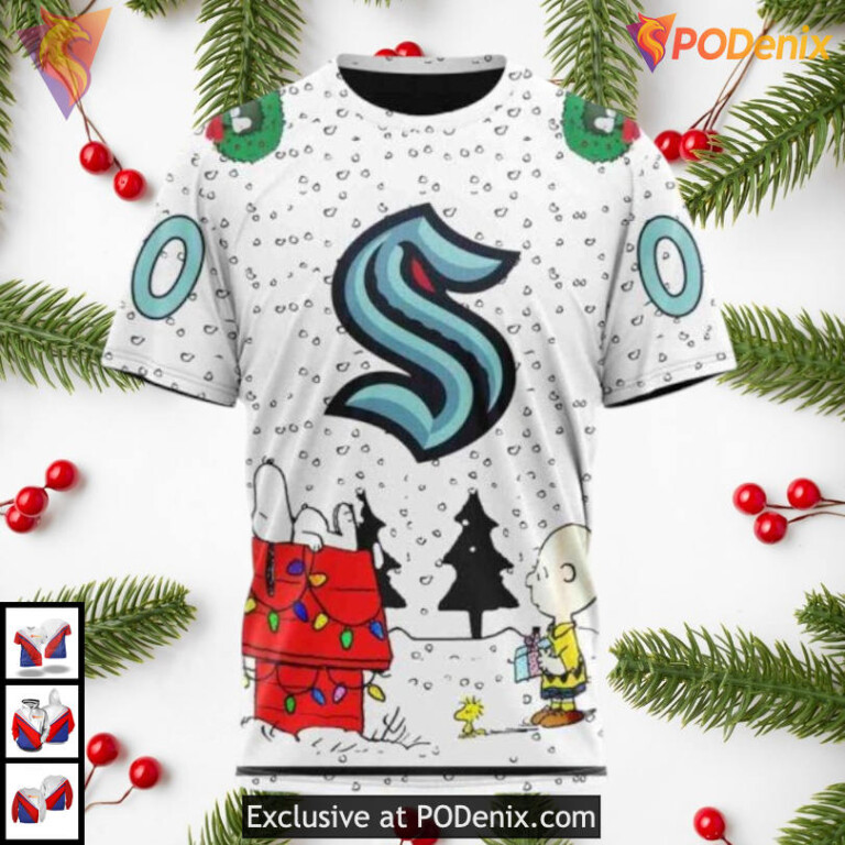 Peanuts Snoopy Cartoon Artwork Tribute Seattle Kraken Winter Hoodie 3D Custom - 2