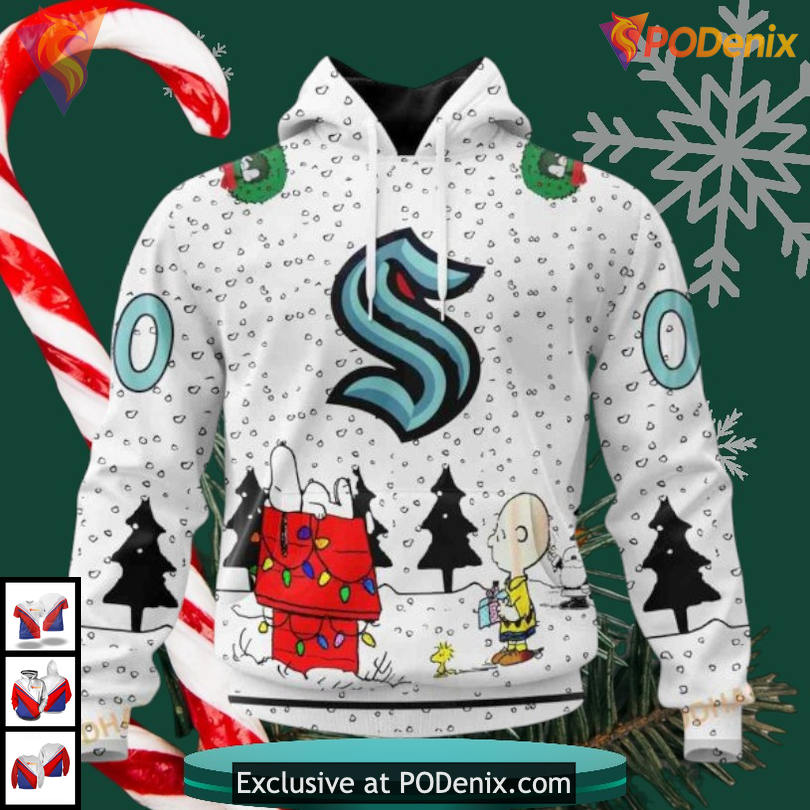 Peanuts Snoopy Cartoon Graphic Personalized Seattle Kraken Hoodie 3D NHL