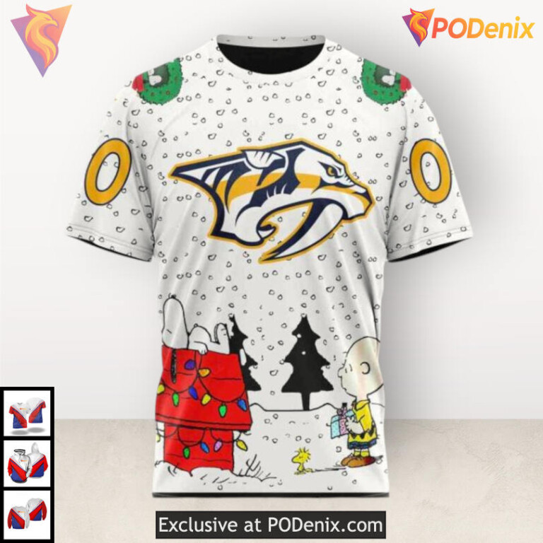 Peanuts Snoopy Design Personalized Nashville Predators Christmas Hoodie 3D - 2