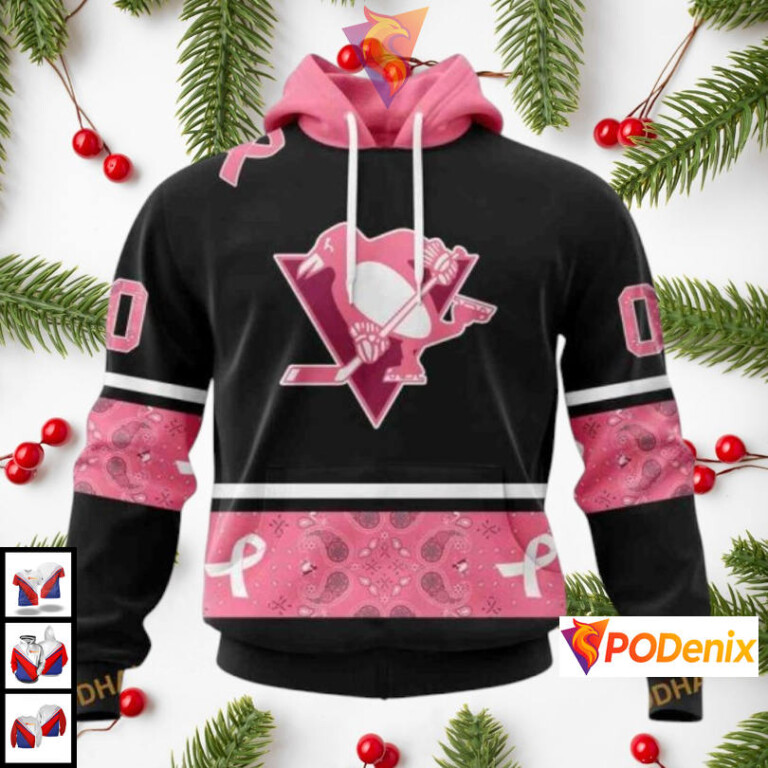 Pink Breast Cancer Awareness Tribute Custom Pittsburgh Penguins Graphic Hoodie NHL Apparel