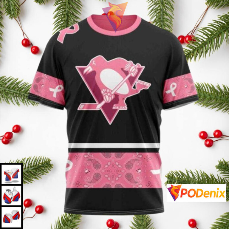 Pink Breast Cancer Awareness Tribute Custom Pittsburgh Penguins Graphic Hoodie NHL Apparel - 2