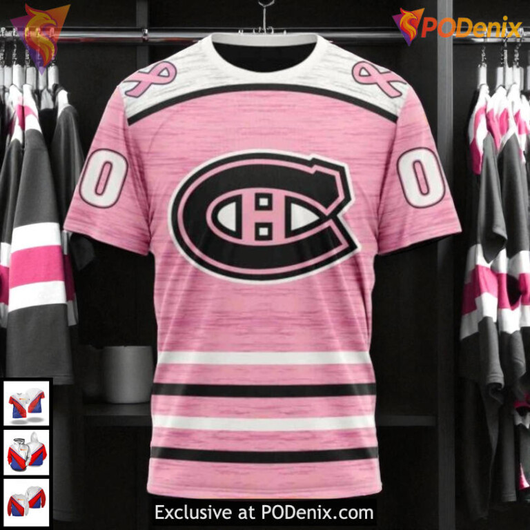 Pink Breast Cancer Awareness Tribute NHL Montreal Canadiens All Over Print Hoodie - 2