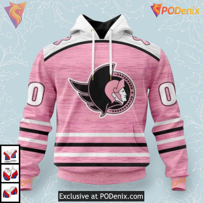 Pink Breast Cancer Awareness Tribute NHL Ottawa Senators Zip Up Hoodie 3D