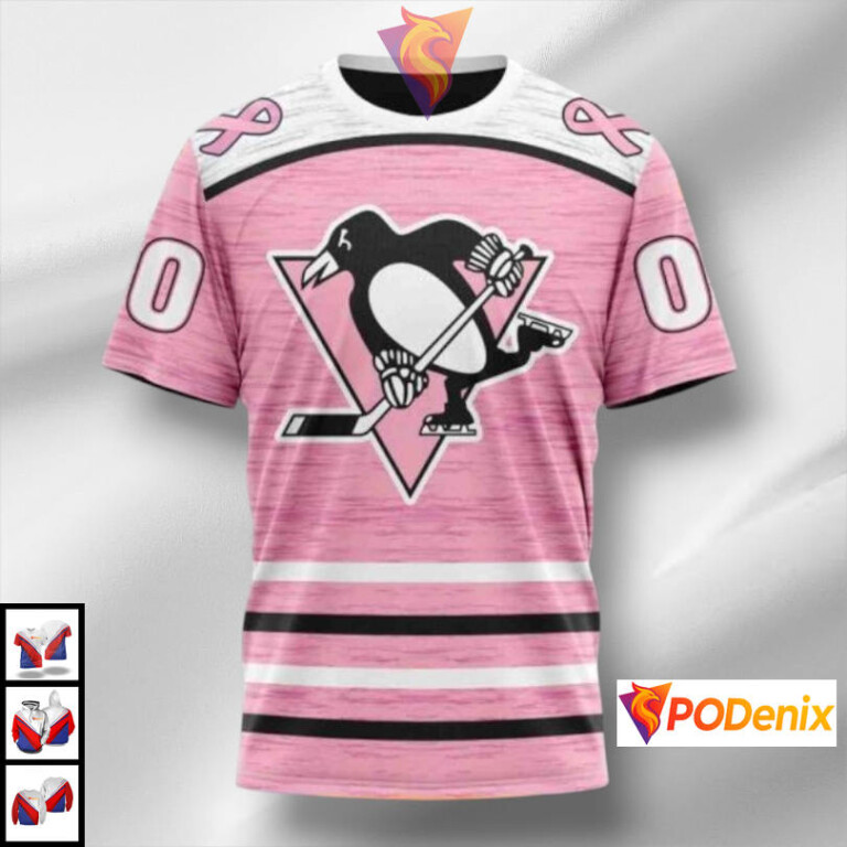 Pink Breast Cancer Awareness Tribute NHL Pittsburgh Penguins Kids Hoodie Custom 3D - 2