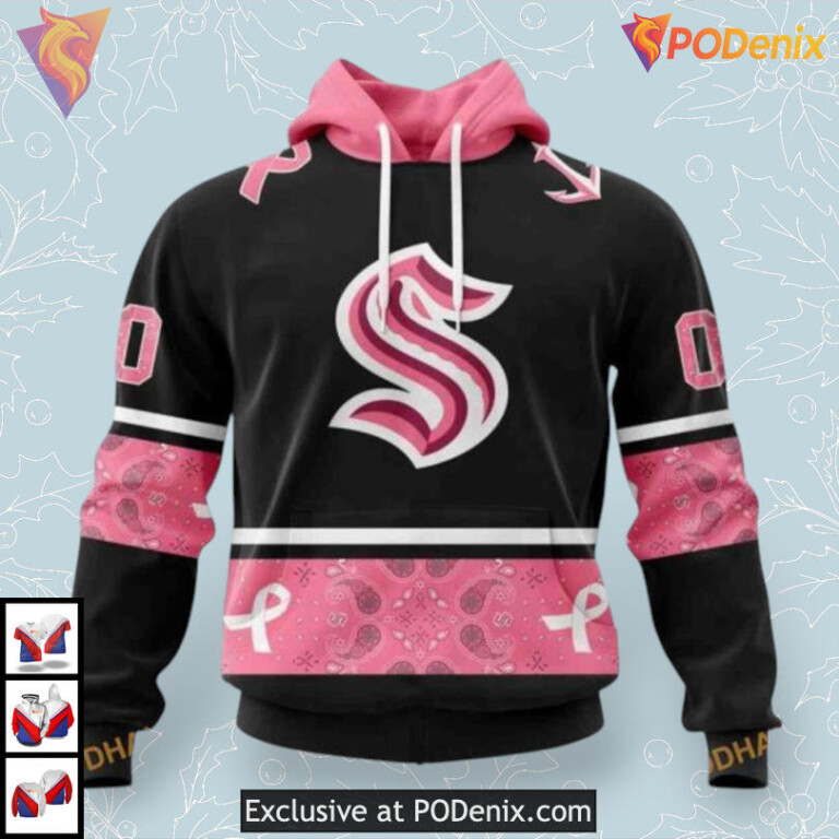 Pink Breast Cancer Awareness Tribute NHL Seattle Kraken Graphic Hoodie 3D
