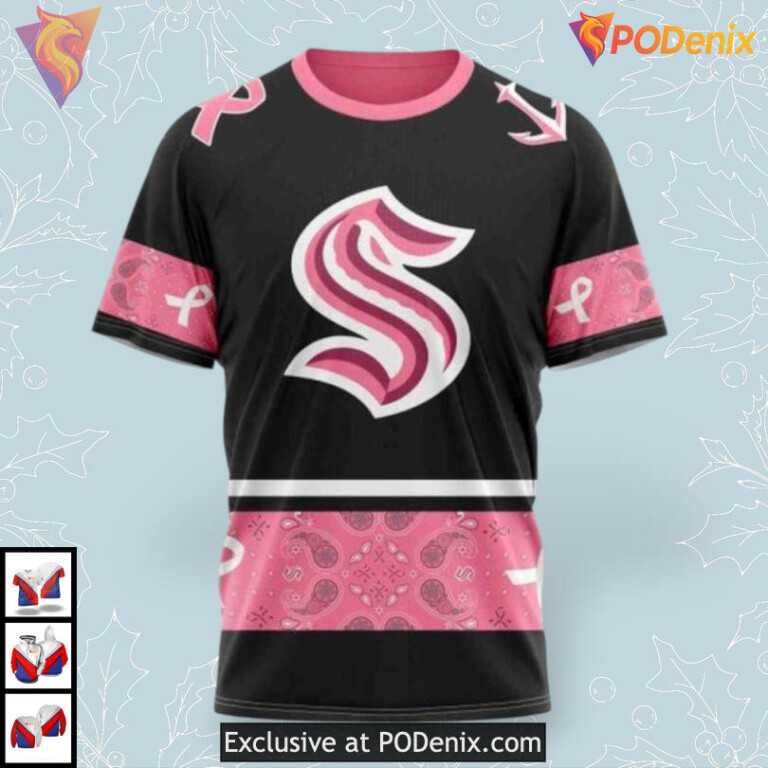Pink Breast Cancer Awareness Tribute NHL Seattle Kraken Graphic Hoodie 3D - 2