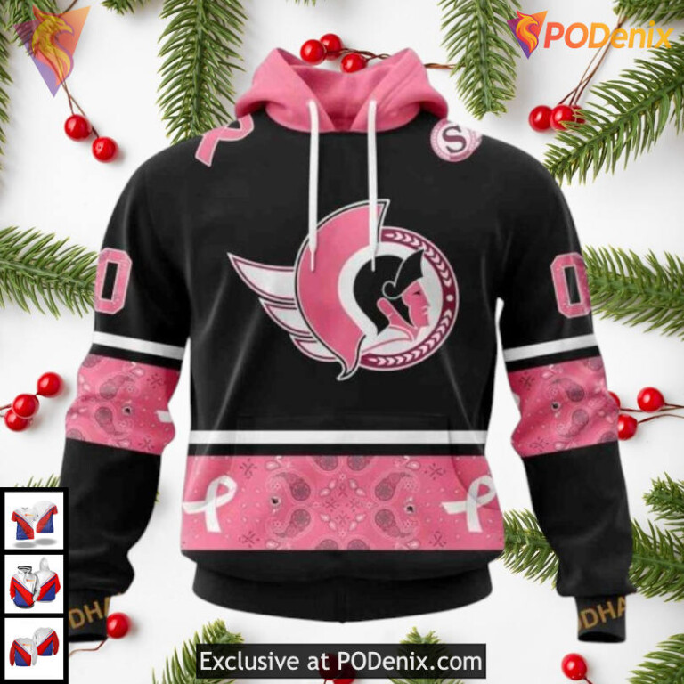 Pink Breast Cancer Awareness Tribute NHL Vintage Ottawa Senators Hoodie 3D