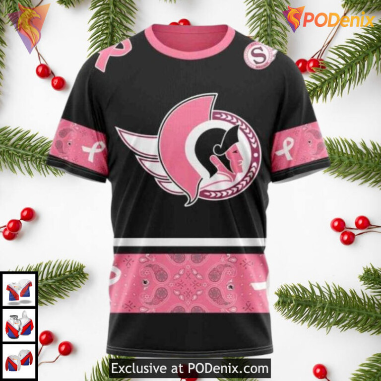 Pink Breast Cancer Awareness Tribute NHL Vintage Ottawa Senators Hoodie 3D - 2