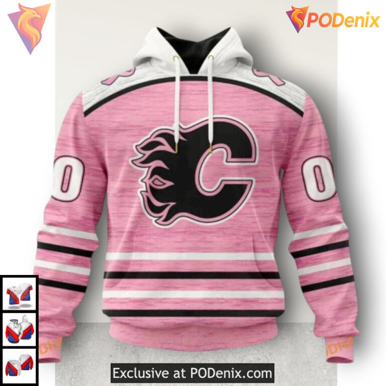 Pink Fight Breast Cancer Tribute Calgary Flames Full Print Hoodie 3D Design