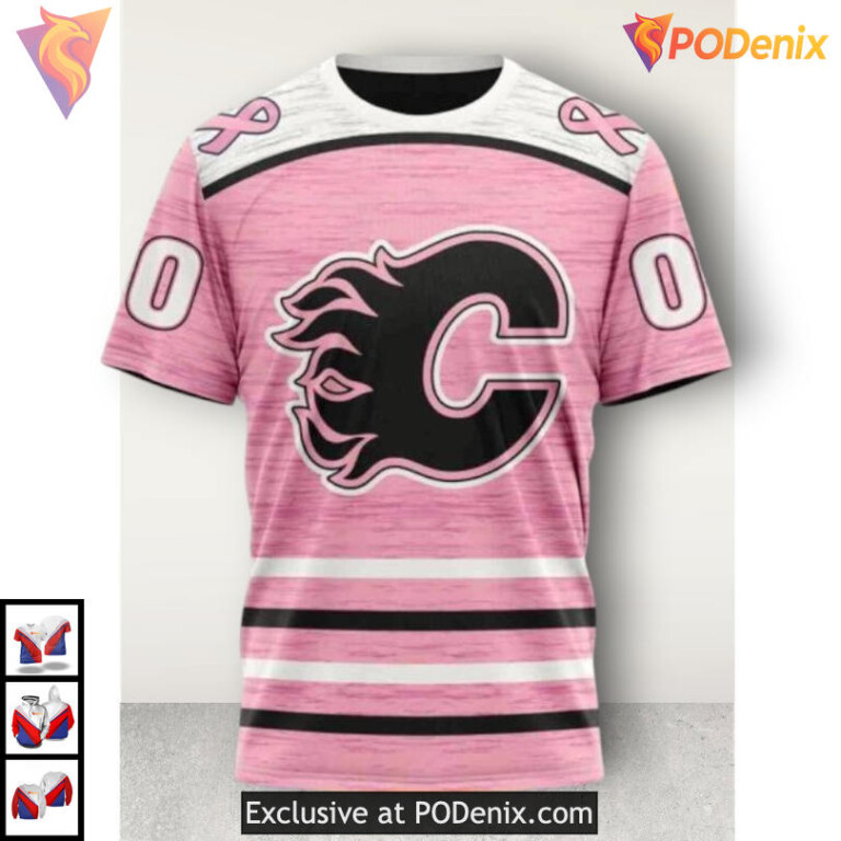 Pink Fight Breast Cancer Tribute Calgary Flames Full Print Hoodie 3D Design - 2