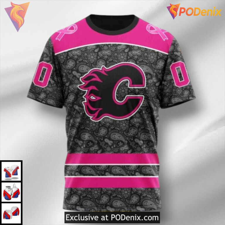 Pink In The Rink Breast Cancer Awareness Calgary Flames Zip Up Hoodie 3D - 2