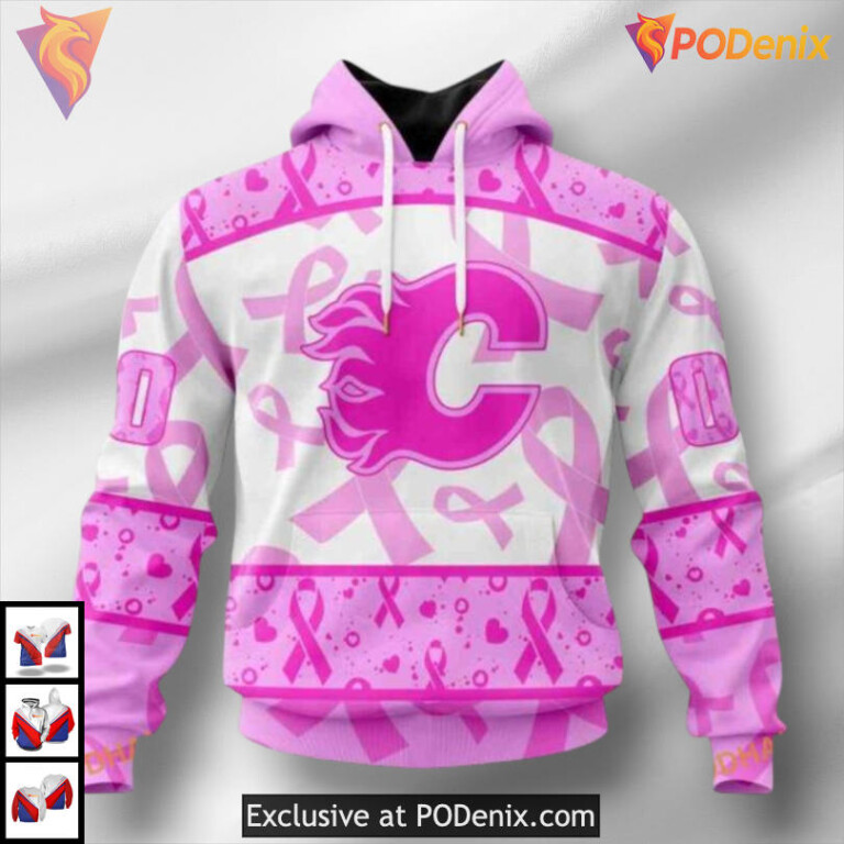 Pink October Awareness Month Calgary Flames 3D Hoodie Holiday Collection